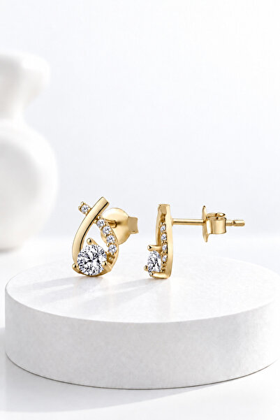 jelux silver Gümüş 925 Ayar Fiyonk Gold Küpe