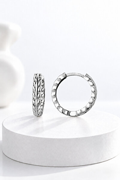 jelux silver Gümüş 925 Ayar 17 Mm Dokulu Halka Küpe
