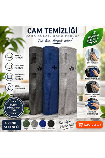 XAMANTHA 3'lü Temizlik Bezi, Mikrofiber Bez, Sihirli Bez, Cam Bezi, 35x60 Cm