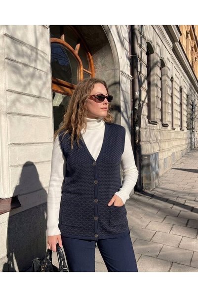 onno style women DESENLİ ÇELİK ÖRGÜ KLASİK TRİKO YELEK