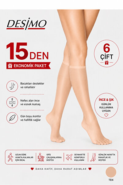 Desimo 6 lı Mat 15 Denye Ten-57 Rengi Dizaltı Kadın Çorabı