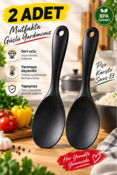 AYGÖREN HOME 2 Adet Ultra Sert Uçlu Silikon Servis Pilav Tatlı Kaşığı Kaşık S...