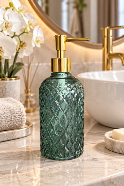 ANGDESİGN Alaçatı Single Glass Liquid Soap Dispenser Green | |   Modern Luxury Bathroom Accessory Decorative Liquid Soap Dispenser Soap Dispenser Countertop Sink for Bathroom & Kitchen | |   Gold Pompali | |   Dishwashing Detergent Hand Soap