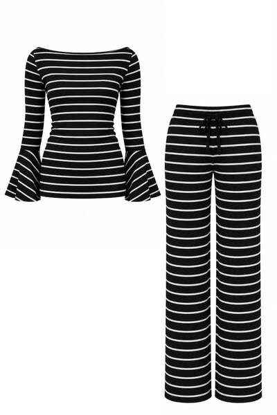 EVOA Women's Spanish Sleeve Blouse and Wide Leg Pants Set