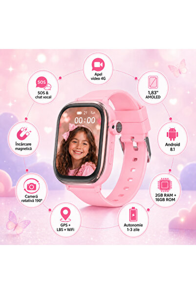 MAUEX Y86 MAX Ceas Smartwatch Copii 4G GPS Apel Video SOS Nano SIM Android 2GB+16GB