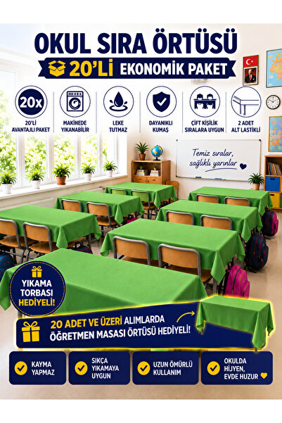 GÜLHOME 20'Li Okul Sıra Masa Örtüsü Lastikli A kalite kumaş Leke Tutmaz