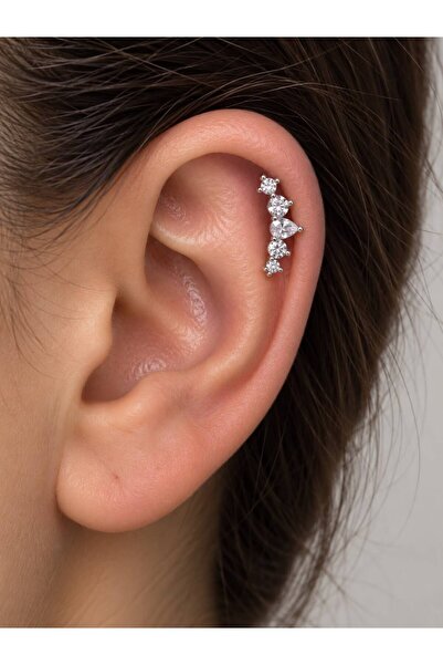 Arescollection 1 adet zirkon taşlı çelik helix conch uyumlu piercing