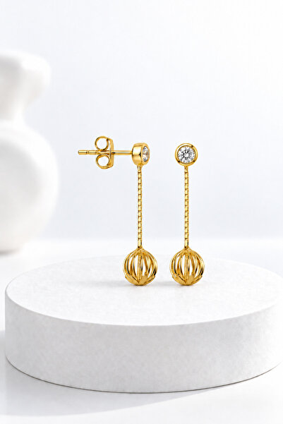 jelux silver Gümüş 925 Ayar Füzyon Zirkon Taşlı Sallantılı Çivili Gold Küpe