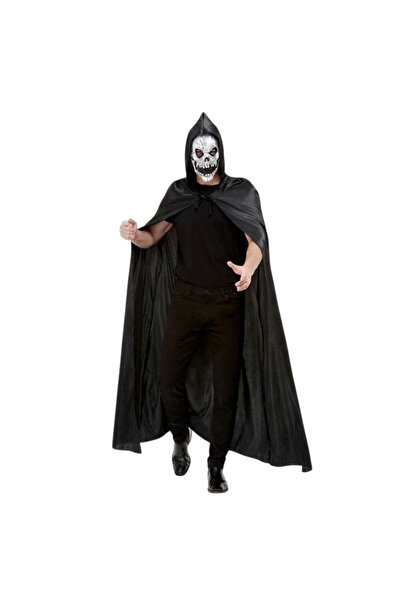 KOSTÜMCE Μανδύας Grim Reaper's , Με κουκούλα, μαύρο σατέν, 140 εκ.