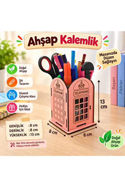 Trendy Toys Wooden Pen Holder Telephone Booth Pink