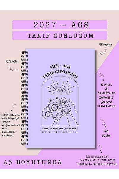 Else Craft 2027 MEB AGS Sınav Takip Günlüğüm - A5 BOYUTUNDA - LİLA - Aylık - ...