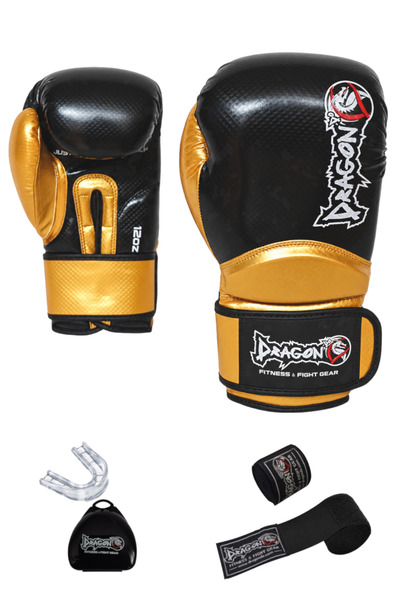 Dragondo Carbon 5 Siyah-altın Renk Boks Eldiveni 10 Oz, Bandaj Siyah Renk Ve ...