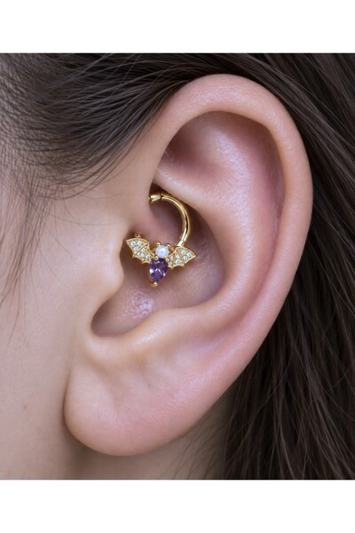 Arescollection 1 adet çelik zirkon taşlı YARASA septum daith helix lobe uyuml...