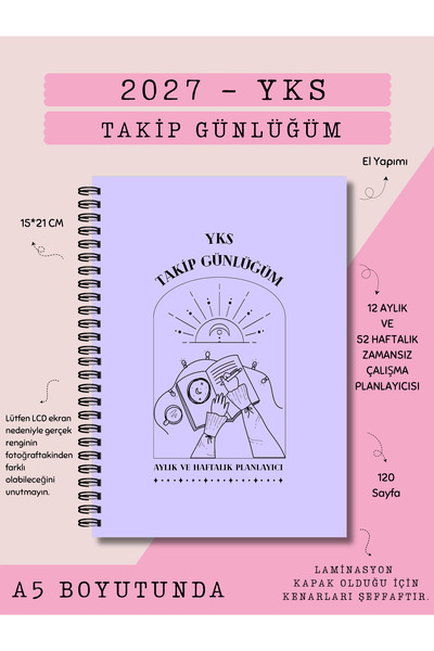 Else Craft 2027 YKS Sınav Takip Günlüğüm - A5 BOYUTUNDA - LİLA - Aylık -Hafta...