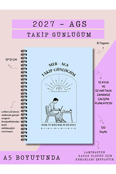 Else Craft 2027 MEB AGS Sınav Takip Günlüğüm - A5 BOYUTUNDA - MAVİ - Aylık - ...