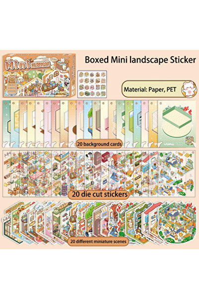Choice1 B0084-2 Creative cartoon 3D landscape sticker book PET mini cabin sce...