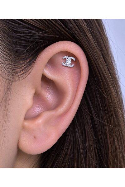 Arescollection 1 ADET ZİRKON TAŞLI TRAGUS HELİX LOBE UYUMLU PİERCİNG KÜPE