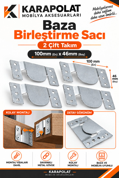KARAPOLAT Metal Mobilya Birleştirme Aparatı 2 Çift Takım Baza Koltuk Kanepe Ç...