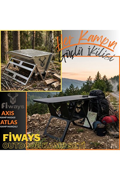 ATLAS + AXIS Çantalı Outdoor Kamp Seti - Katlanır Kamp Masası + 304 Paslanmaz Çelik 2.5 mm Mangal ve Ateş Çukuru