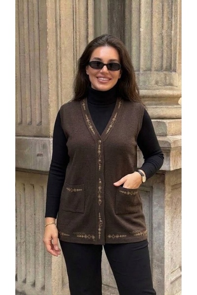 onno style women Banti Baklava Patterned Classic Knit Buttoned Vest