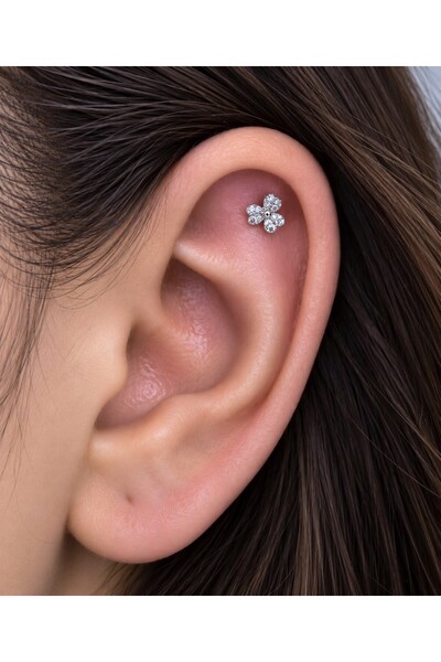 Arescollection 1 ADET ZİRKON TAŞLI ZARİF TRAGUS HELİX LOBE FLAT UYUMLU PİERCİ...