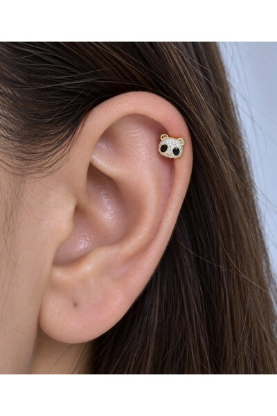 Arescollection 1 ADET ZİRKON TAŞLI PANDA TRAGUS HELİX LOBE UYUMLU PİERCİNG KÜPE