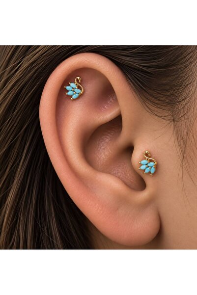 Arescollection 1 adet mavi zirkon taşlı kuğu tragus helix lobe uyumlu piercing