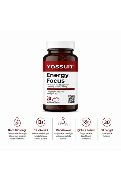 yossun ENERGY FOCUS Kore Ginsengi İçeren Yumuşak Kapsül Takviye Edici Gıda