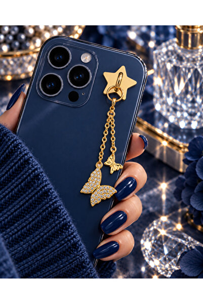 Nurnova 3015 Premium Zirkon Taşlı Figürlü Lüks Telefon Charmi - Altın Renk
