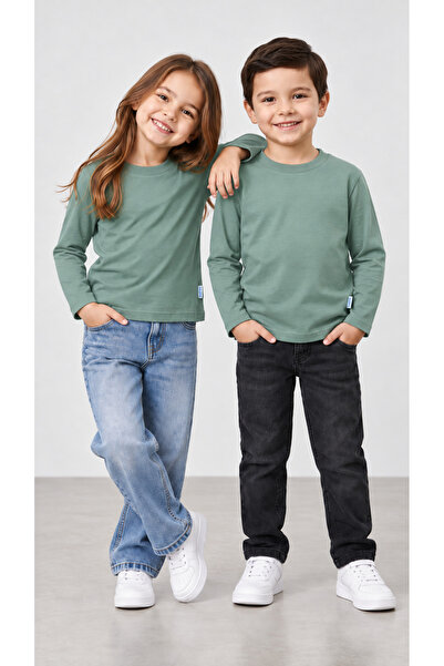 babito store %100 Pamuk Unisex Çocuk Bisiklet Yaka Uzun Kollu Basic Badi 2-10...