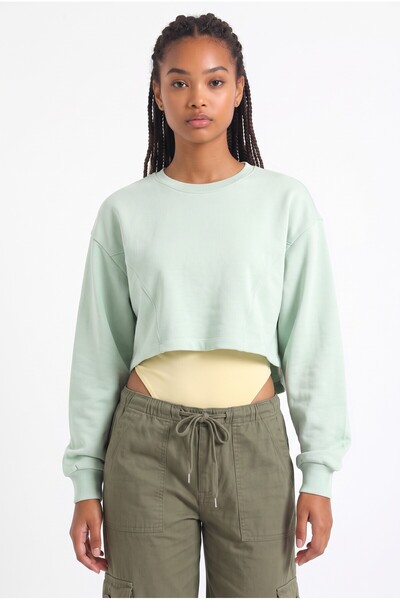 pulur.co Aqua Green Oversize Crop Sweatshirt