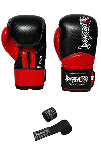 Dragondo Carbon Boks Eldiveni Muay Thai, Kick Boks Eldiveni Ve Bandaj 2'li Set
