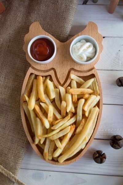 1'OKAY design - Ahşap Baykuş Kahvaltı Tabağı, Servis Tabağı, Patates Kızartma...