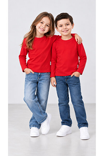 babito store %100 Pamuk Unisex Çocuk Bisiklet Yaka Uzun Kollu Basic Badi 2-10...