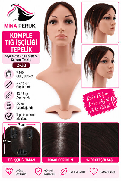 Mina Peruk Komple Tığ İşçiliği Koyu Kahve - Kızıl Kestane Karışımı Tepelik - ...