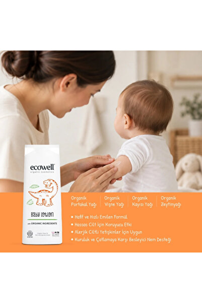 Ecowell Bebek Yüz Ve Vücut Losyonu, Organik İçerikli & Vegan, Nemlendirici Bebe Kremi, 300ml