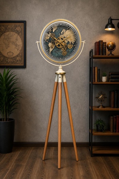 Evdeki Mağaza Evdeki-Krem-Gold Çarklı Tripod Saat