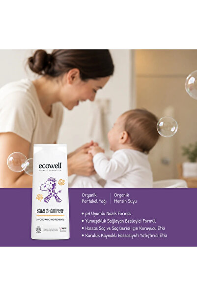 Ecowell Organik İçerikli, Yenidoğan, Bebek Ve Çocuk Şampuanı, Saç Ve Vücut, 300 ml