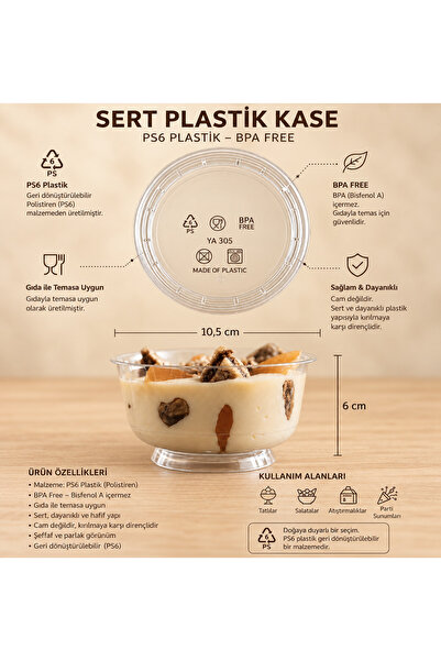 ELF TOYS 20 Li lüx sert plastik ayaklı kase magnolya ,tatlı sunum , davet , organizasyon (200ML)