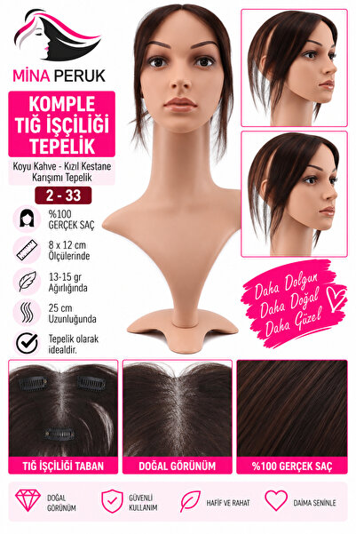 Mina Peruk Komple Tığ İşçiliği Koyu Kahve - Kızıl Kestane Karışımı Tepelik - ...