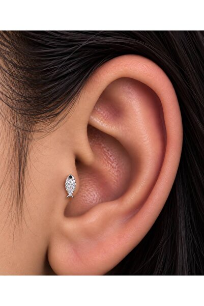 Arescollection 1 adet zirkon taşlı balık tragus helix lobe uyumlu piercing