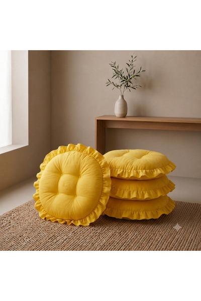 MİNDERHAN SAÇAKLI FIRFIRLI OVAL SANDALYE MİNDERİ 40X40 CM ( 4 ADET )