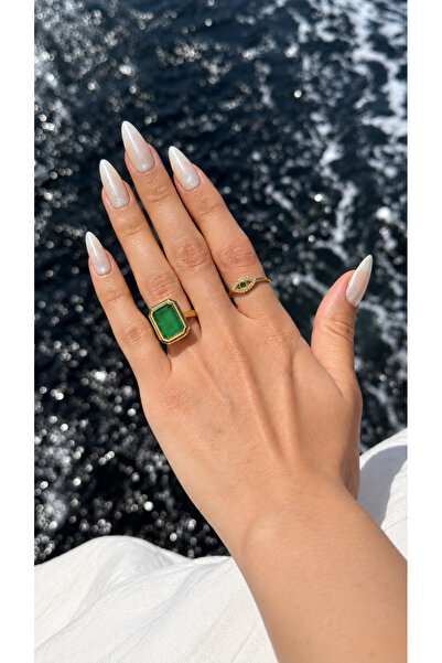Reda Atelier 925 Ayar Gümüş Zümrüt Emerald Paraiba Taş Dikdörtgen Yüzük