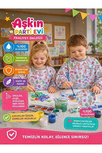 Aşkın Parti Evi 4-7 Yaş,Family,Sıvı Geçirmez, Makinede Yıkanabilir, Uzun Kollu Çocuk Faaliyet,Mama Önlüğü