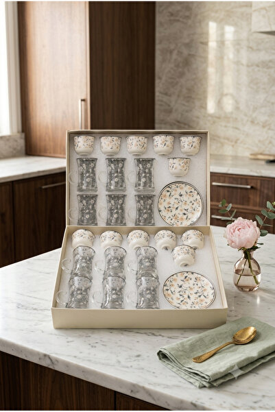 Generic *36-Piece Embossed Glass and Ceramic Tea Cups and Coffee Cups with Sa...