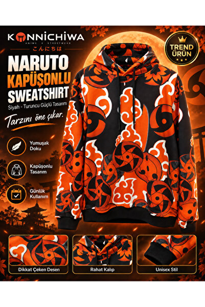 FG KONNİCHİWA Naruto Uzumaki Kapüşonlu Sweatshırt Lazer Baskı Naruto Hatake K...