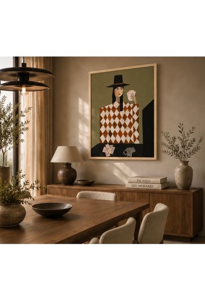 Boho wellness studio Çerçeveli MDF İskambil Kız Tablo | Modern Sanat Duvar De...