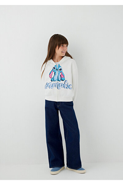 Mavi M7S10205 Stitch Baskılı Kapüşonlu Fermuarlı Çocuk Sweatshirt BEYAZ
