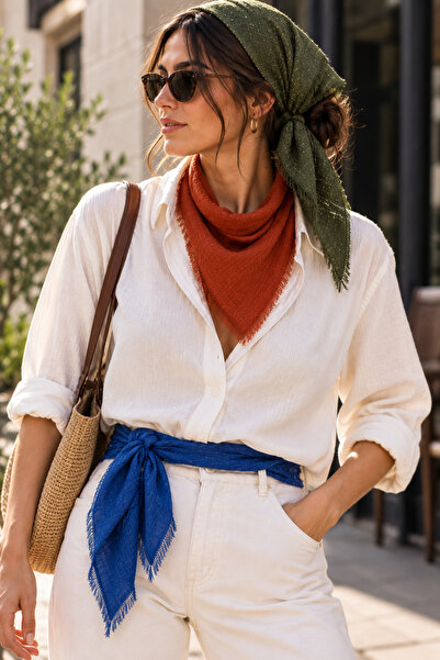 KRAFTELLA 3-Piece Linen Textured Flam Scarf & Foulard Set – Multi-Purpose Boh...