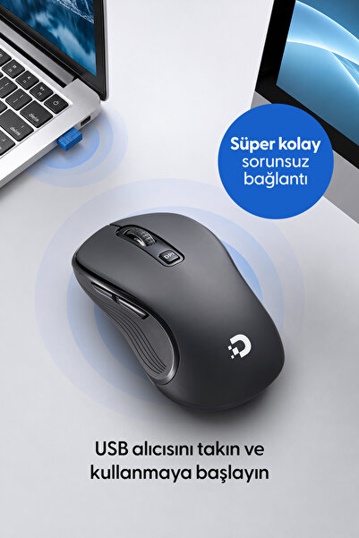Daxi MX120 Optimum Plus 2.4G Kablosuz Mouse, Tak Çalıştır, 3200 DPI, Sessiz Tıklama, Jet Black